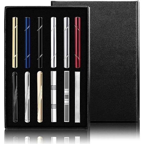 Mens Tie Clip Set Black Silver Bar Clips Wedding Business Formal Accessories - Picture 7 of 7